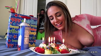 Natural buxom teenie bangs at Bday