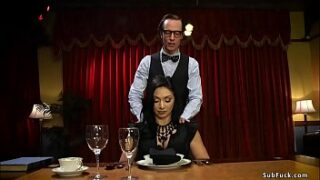 Hubby Owen Gray introduces his hot brown-haired wifey MILF Lea Lexis to his friends and then they gang-fuck fuck her in restrain bondage and eye mask